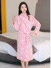 Polka Dots Print Flannel House Robe W/ Pockets